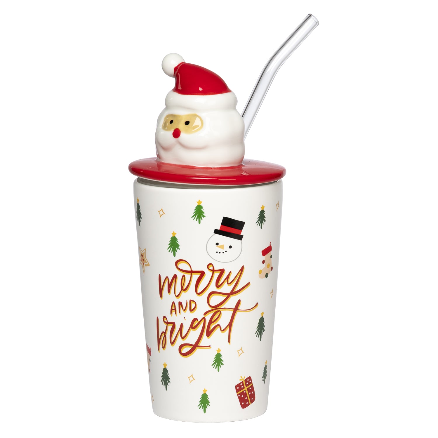 VESTIAMO CASA GRAN NATALE - Tazza Natalizia in porcellana con Tappo e cannuccia 40 cl